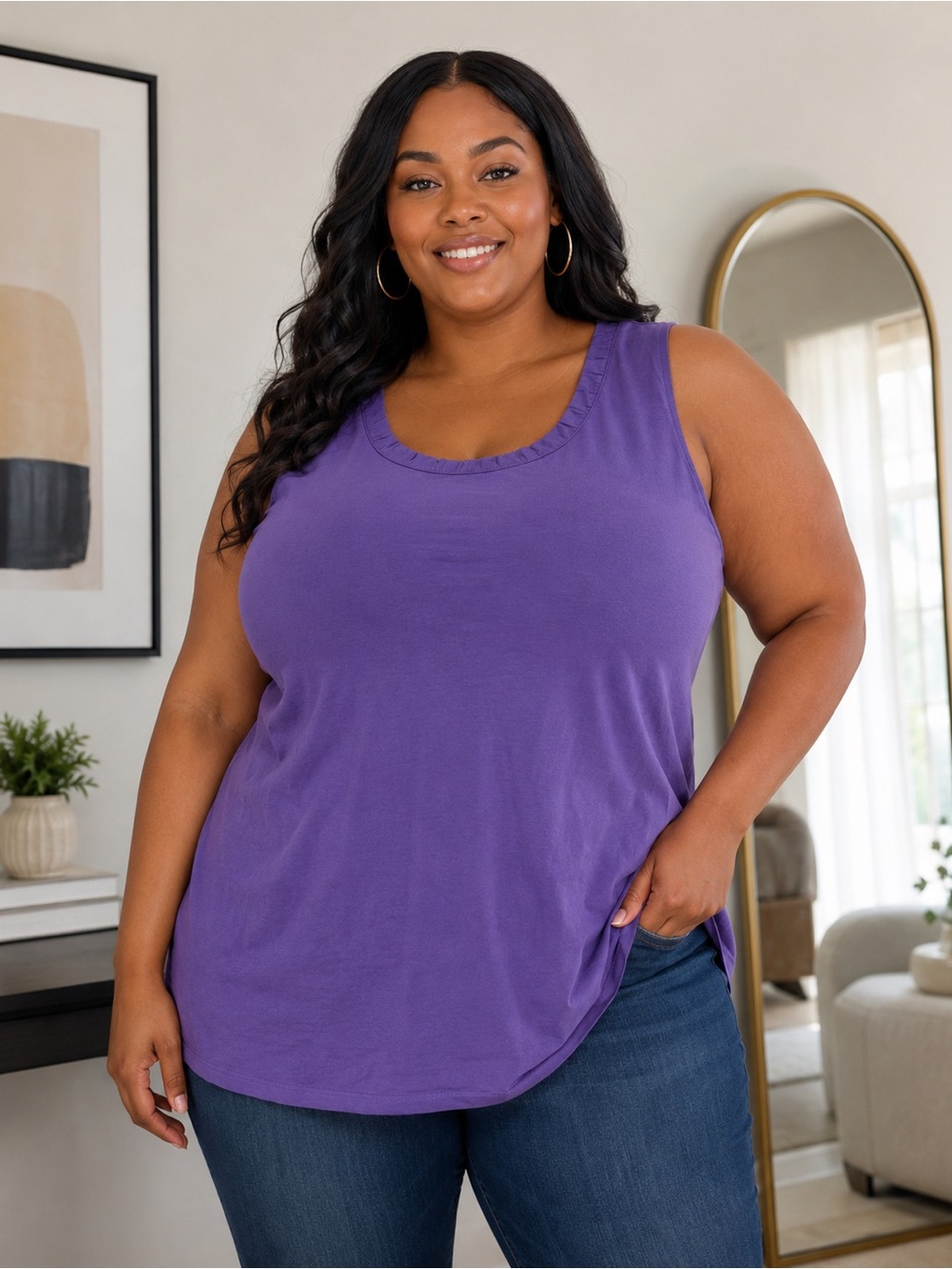 LIZ & ME ESSENTIALS WOMENS PURPLE SLEEVELESS COTTON BLEND TOP
PLUS SIZE 5X